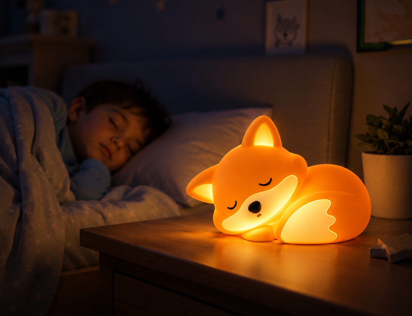 Cute Fox LED Night Light – Rechargeable, Dimmable & Soft Squishy Lamp for Kids