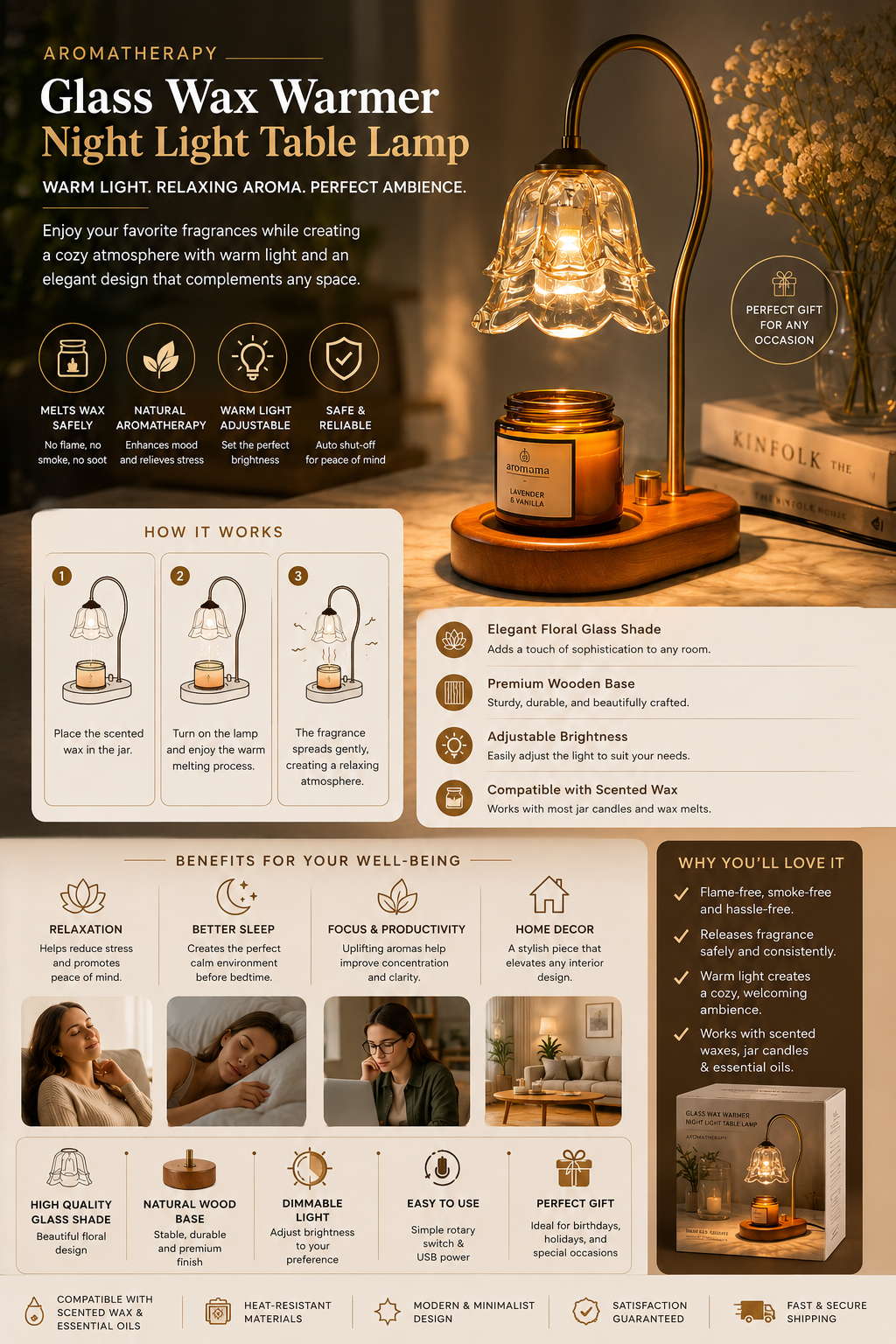🌸 Flower Candle Warmer Lamp – Elegance, Safety & Long-Lasting Fragrance