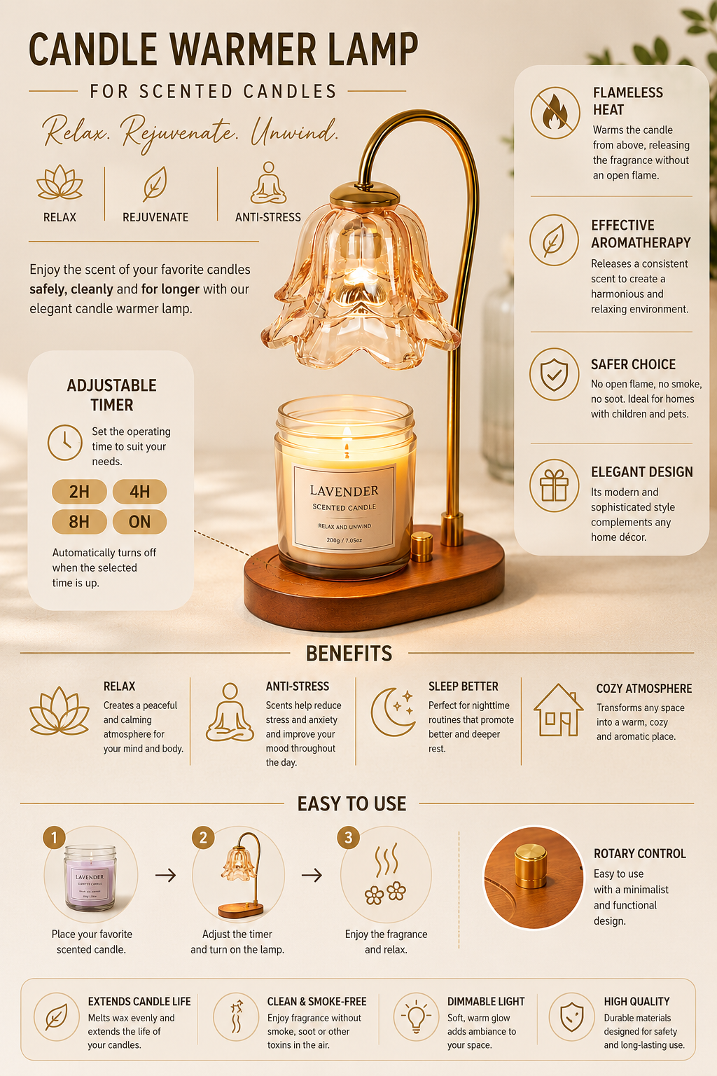 🌸 Flower Candle Warmer Lamp – Elegance, Safety & Long-Lasting Fragrance
