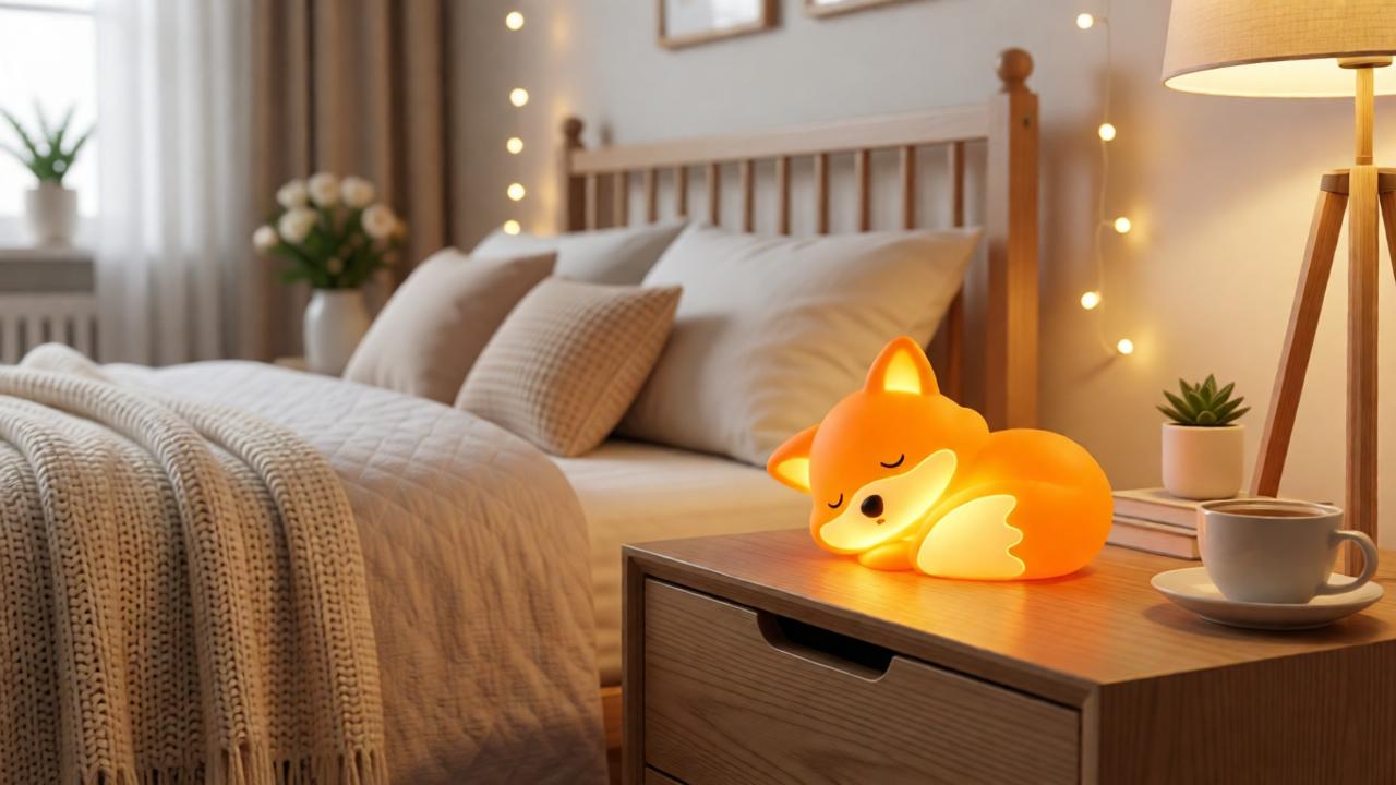 Cute Fox LED Night Light – Rechargeable, Dimmable & Soft Squishy Lamp for Kids